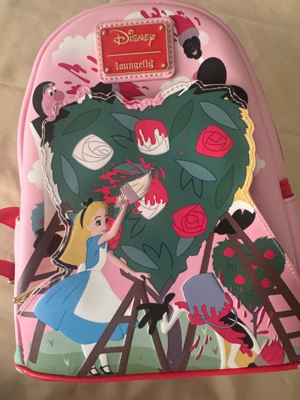 Loungefly Pink Alice Painting Heart Topiary Mini Backpack